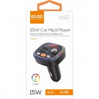 TRANSMISOR FM BLUETOOTH 5.0 / CARGADOR 15W 2xUSB PARA COCHE IDUSD F61A